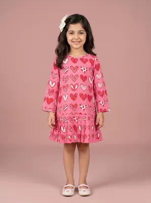 Pink Heart Print Dress kids' wear lookbook image.