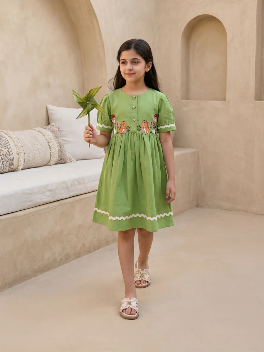 Green Embroidered Dress kids' wear lookbook image.