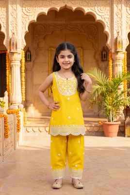 Yellow Embroidered Dress kids' wear lookbook image.