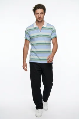 Blue Stripe Polo Shirt men's wear lookbook image.