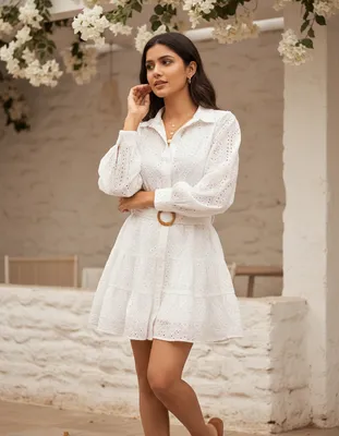 White Ruffle Dress women's wear lookbook image.