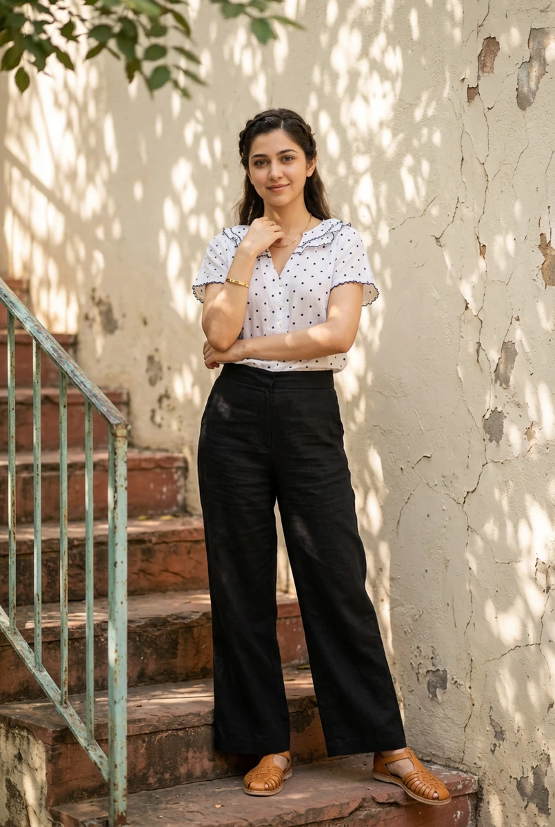 White Blouse and Black Trouser women's wear lookbook image.