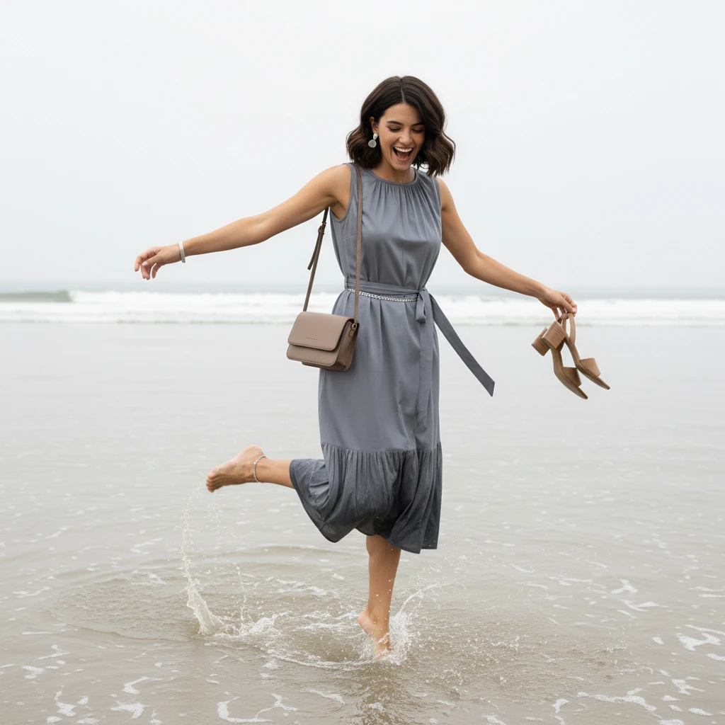 Grey Pleated Skirt Look women's wear lookbook image.