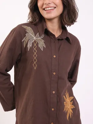 Brown Embroidered Shirt Detail women's wear lookbook image.