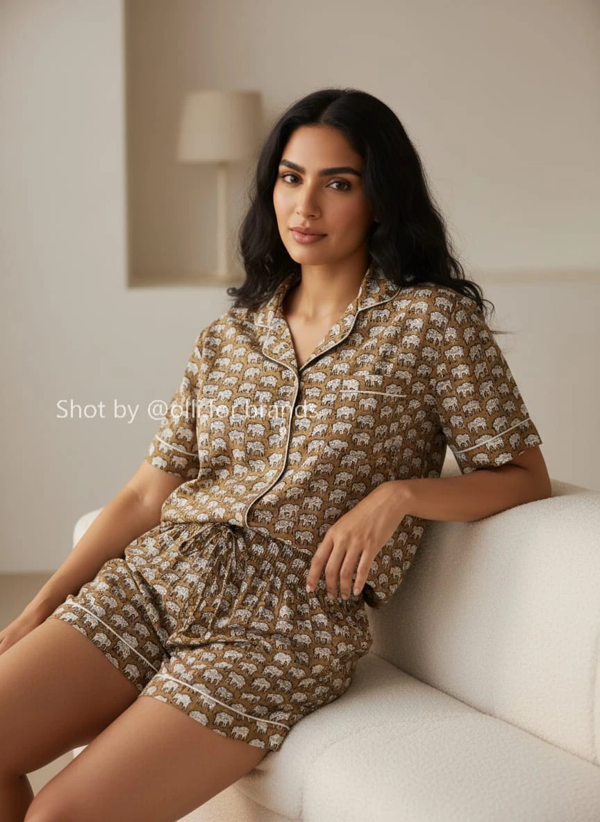 Taupe Printed Lounge Set women's wear lookbook image.