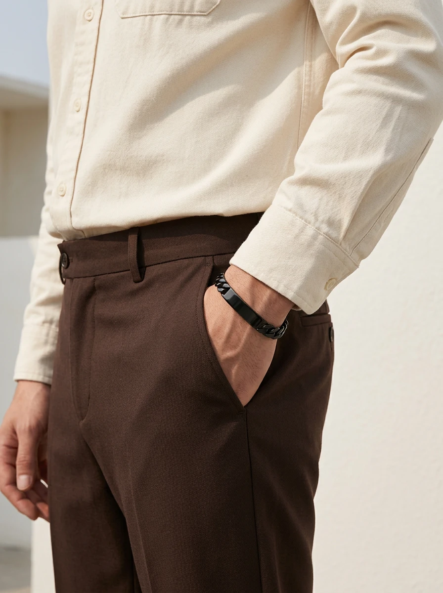 Studio AI photoshoot on a model of a black bracelet, for a bracelet brand selling on marketplaces