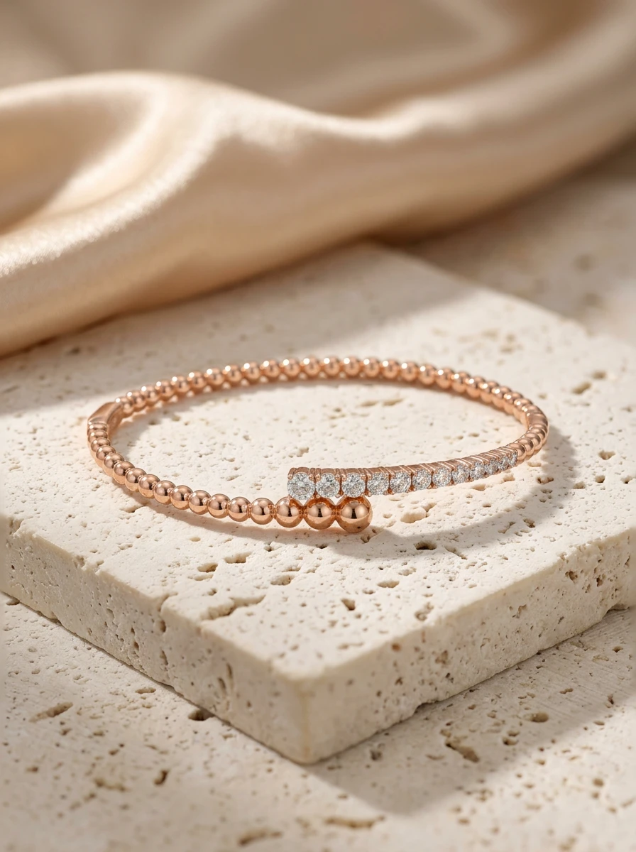 Studio AI photoshoot of a beaded bracelet on stone, for a bracelet brand selling on marketplaces