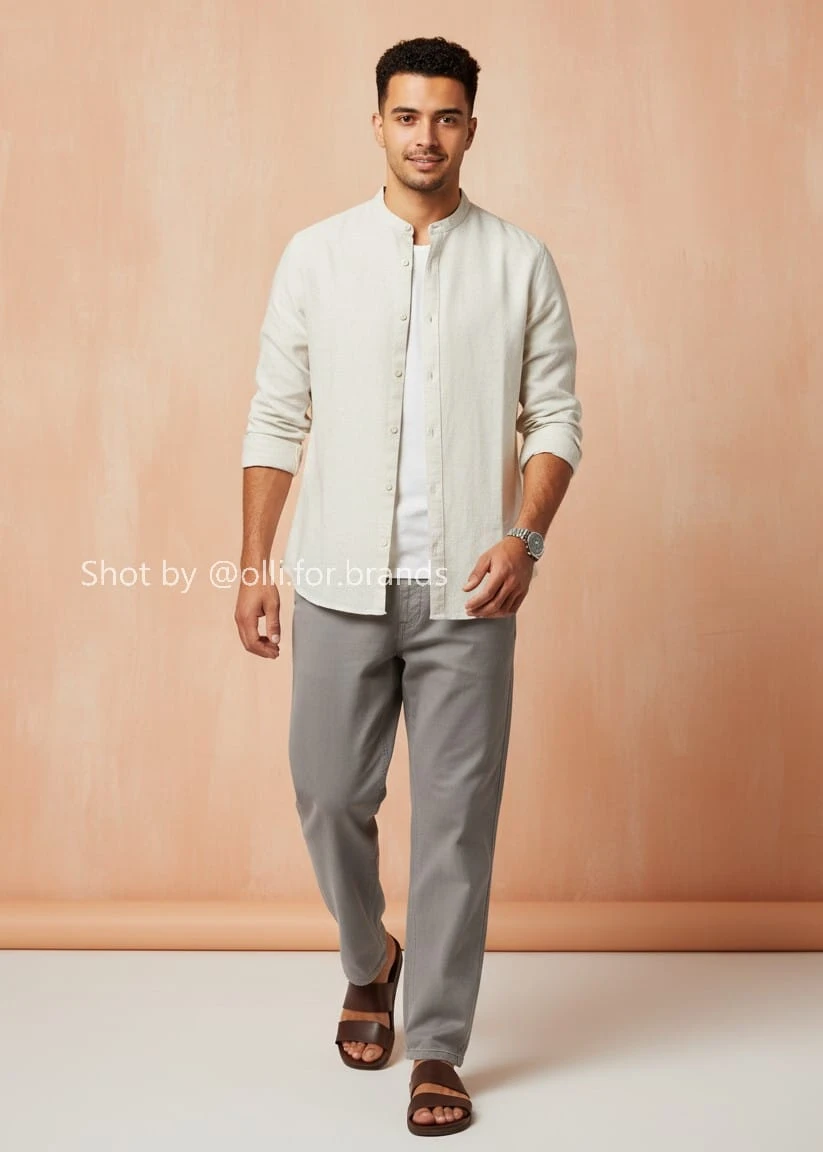 Ivory Kurta and Grey Trouser men's wear lookbook image.
