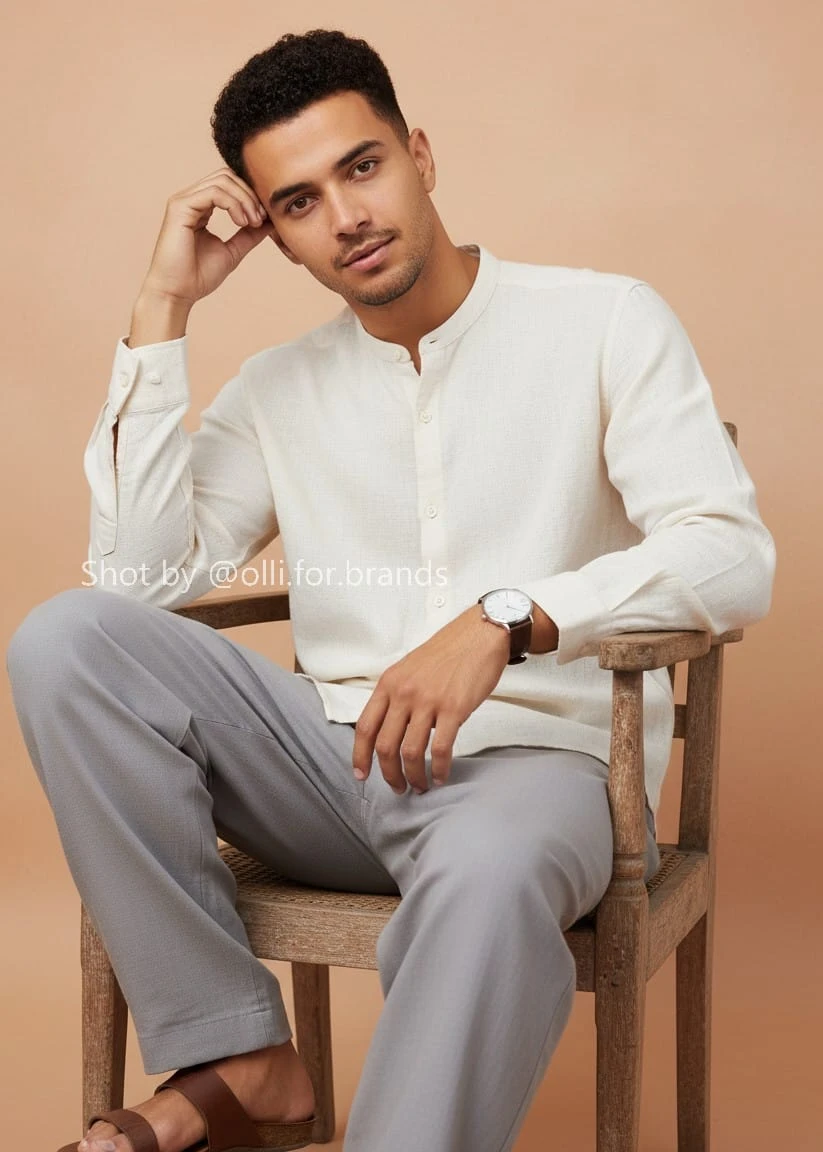 Ivory Knit and Grey Trouser men's wear lookbook image.