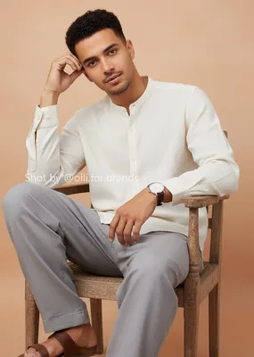 Ivory Knit and Grey Trouser men's wear lookbook image.