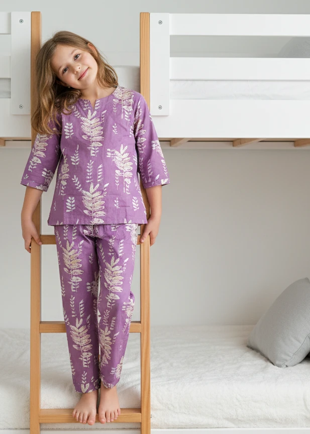 Purple Printed Lounge Set kids' wear lookbook image.