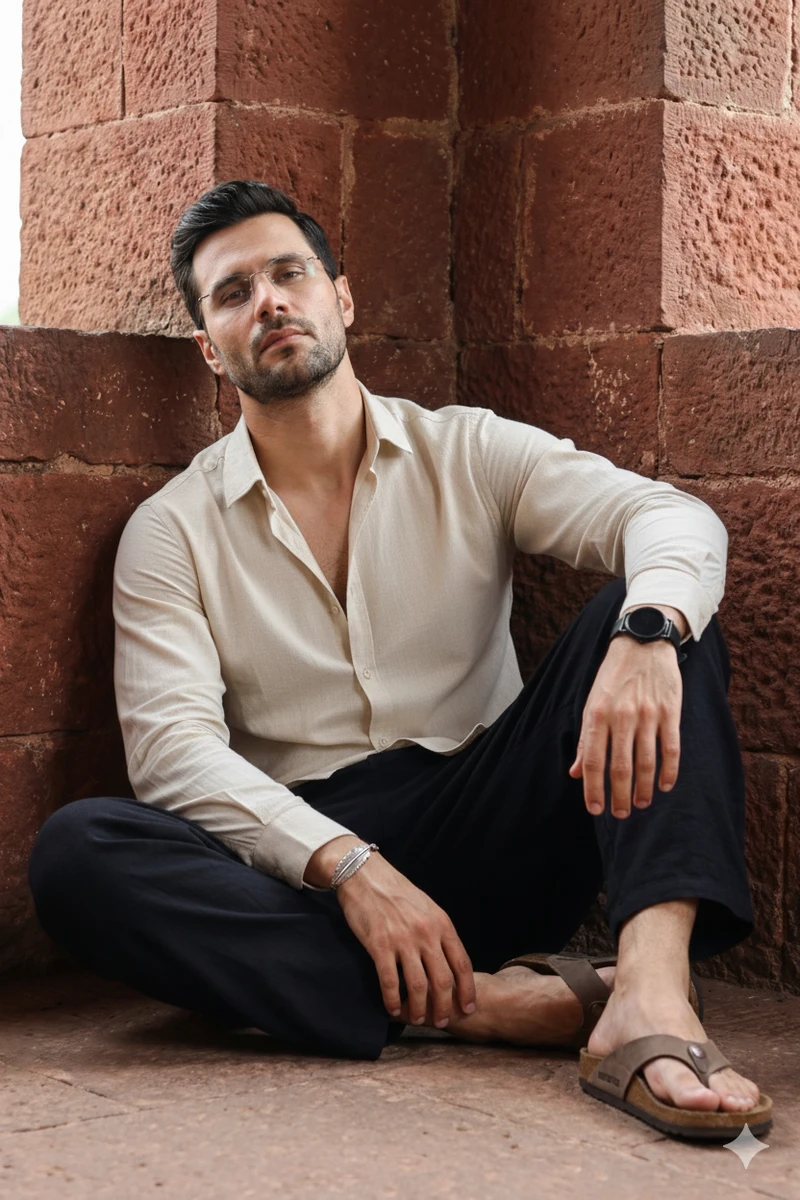 Cream Shirt and Black Trouser men's wear lookbook image.
